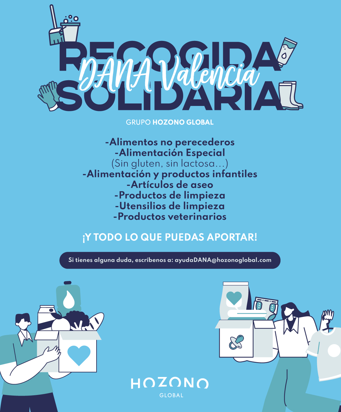 Hozono Global inicia una campaña de recogida solidaria para los afectados de la DANA