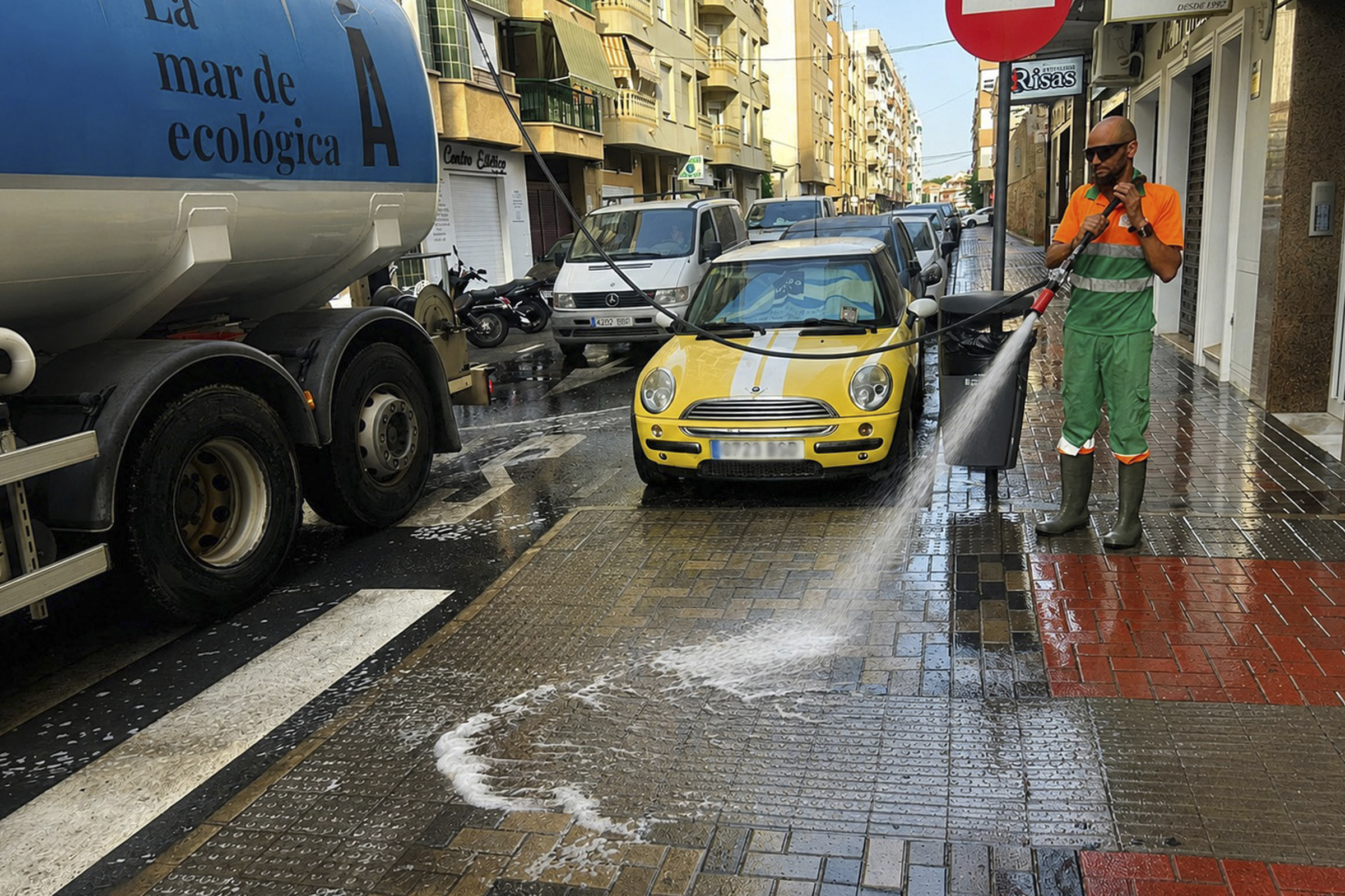 Águilas refuerza el baldeo de sus calles con un dispositivo extraordinario antes las altas temperaturas Águilas refuerza el baldeo de sus calles con un dispositivo extraordinario antes las altas temperaturas
