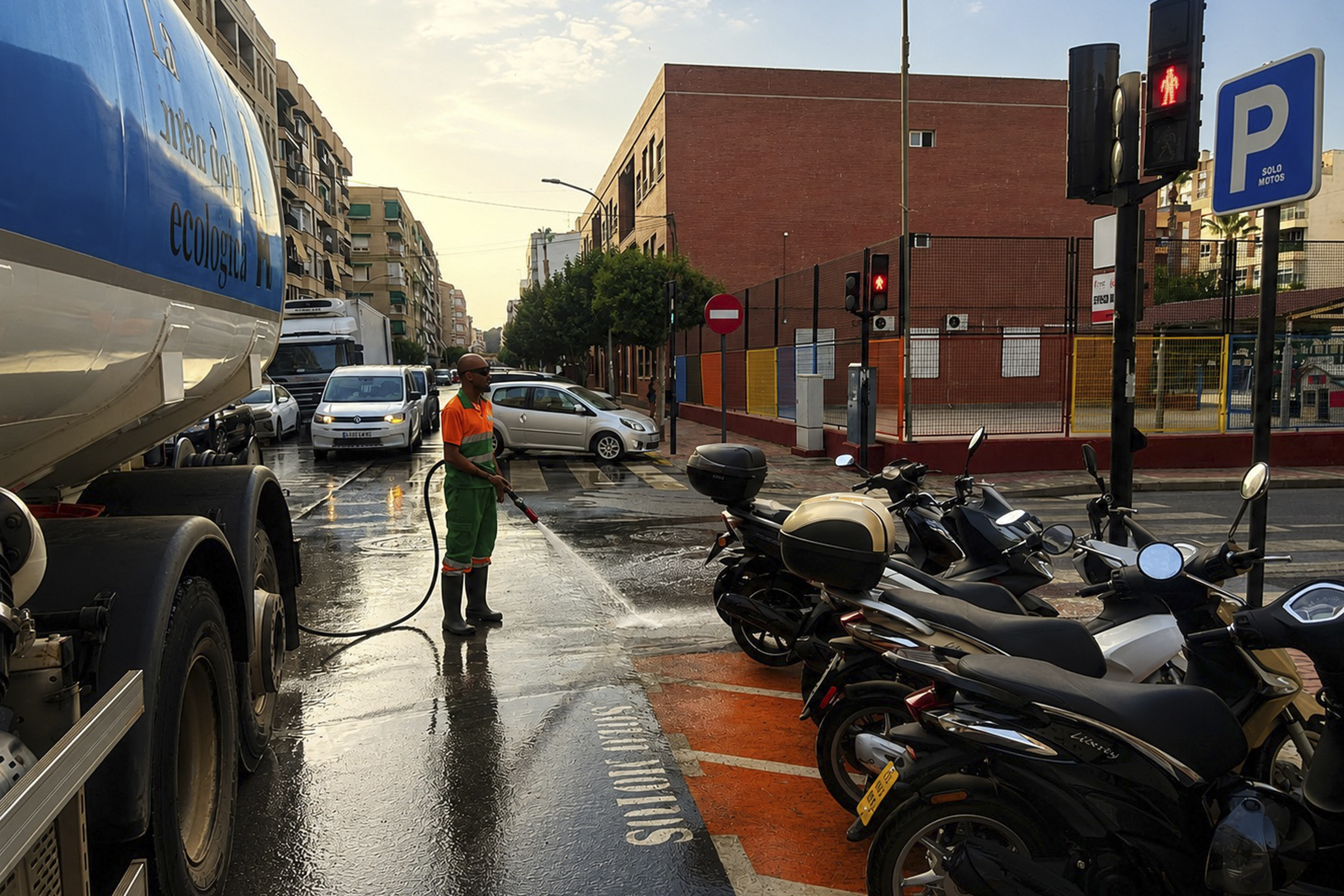 Águilas refuerza el baldeo de sus calles con un dispositivo extraordinario antes las altas temperaturas Águilas refuerza el baldeo de sus calles con un dispositivo extraordinario antes las altas temperaturas